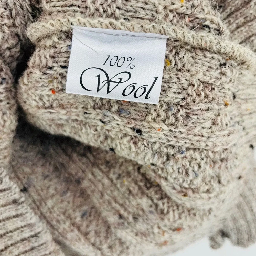 JM Cooper British Wool Cable Knit Sweater Oatmeal Tweed Crew Neck Made in UK M